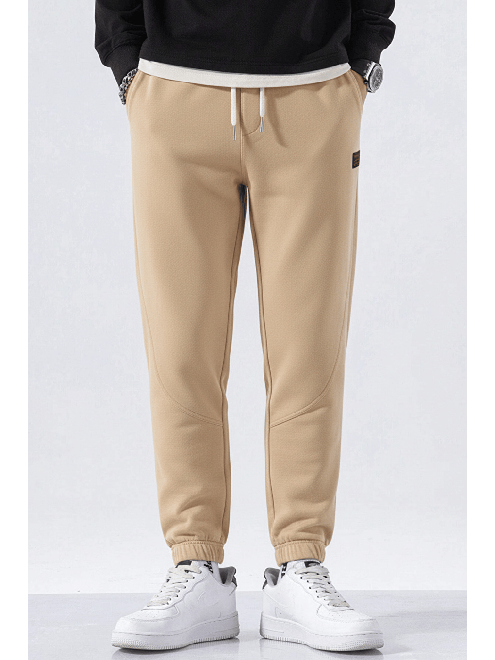 Bej Genıus Store Erkek Eşofman İçi Polarlı Bağcıklı Bel Jogger Spor Eşofman Altı SPOR-ESF001-2