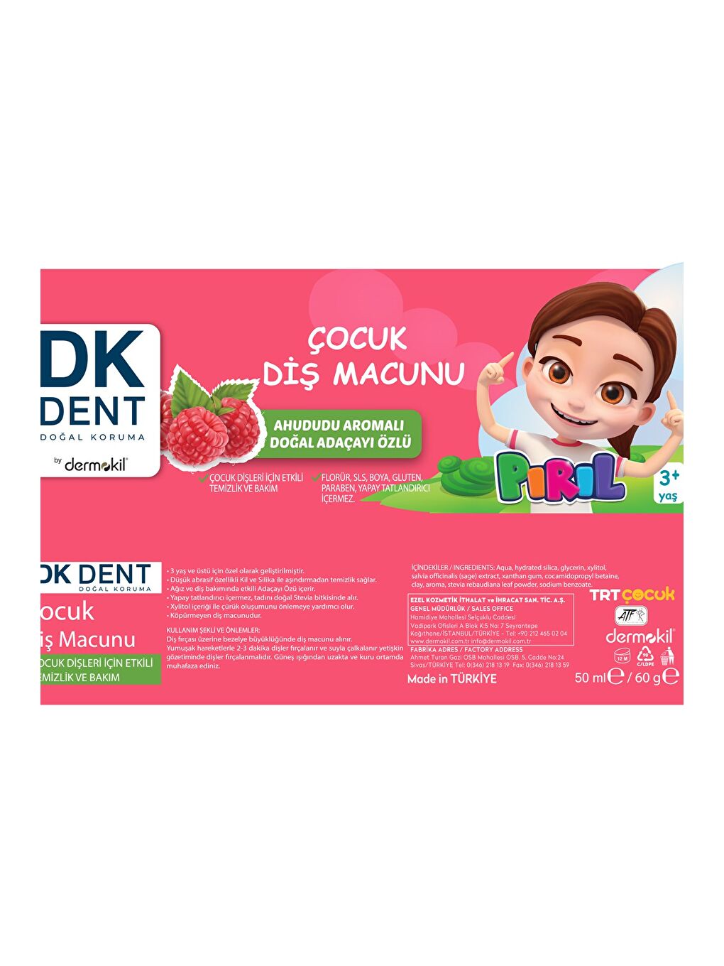 Ahududu Aromalı Florürsüz Vegan Çocuk Diş Macunu - PIRIL 50 ml x 2 Adet-4