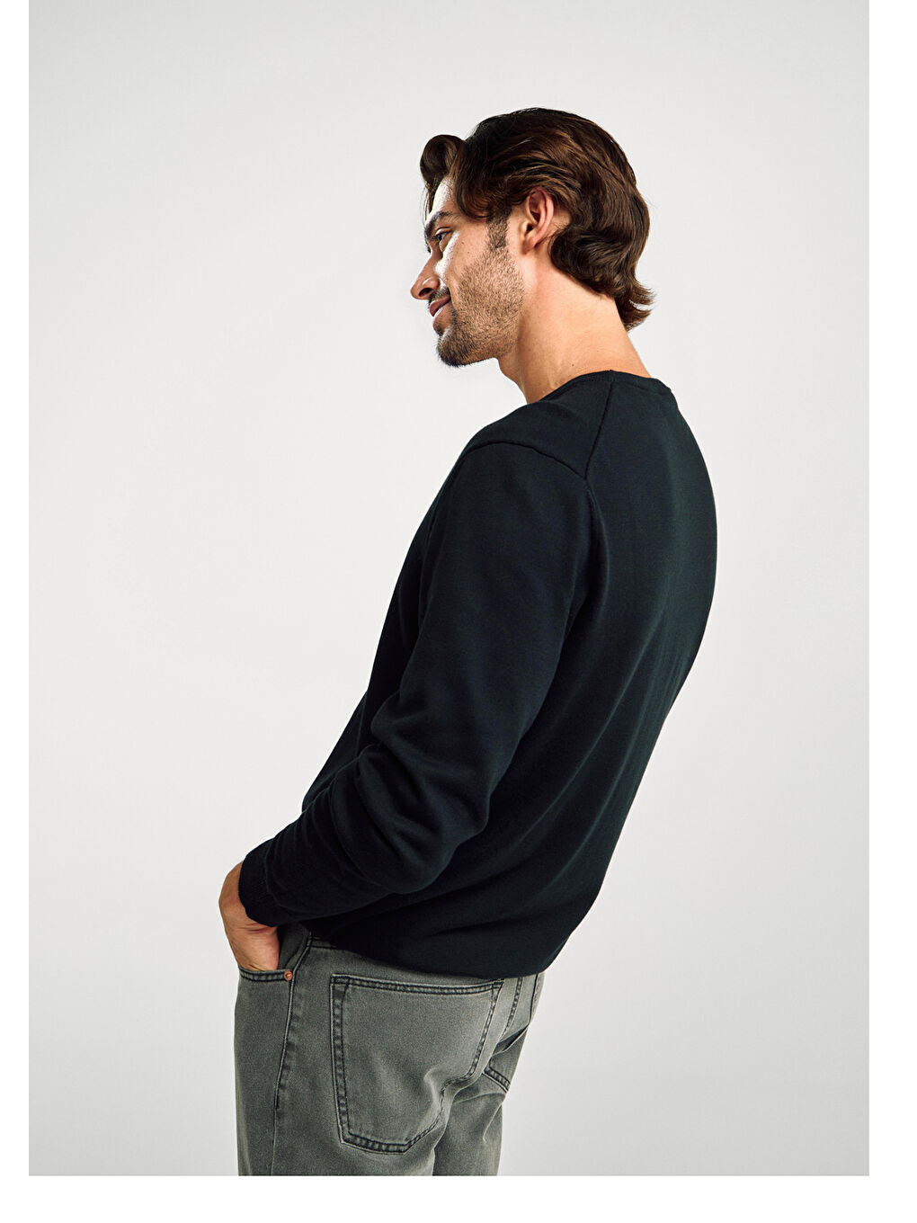 Erkek Siyah %100 Pamuk Bisiklet YakaKazak-2