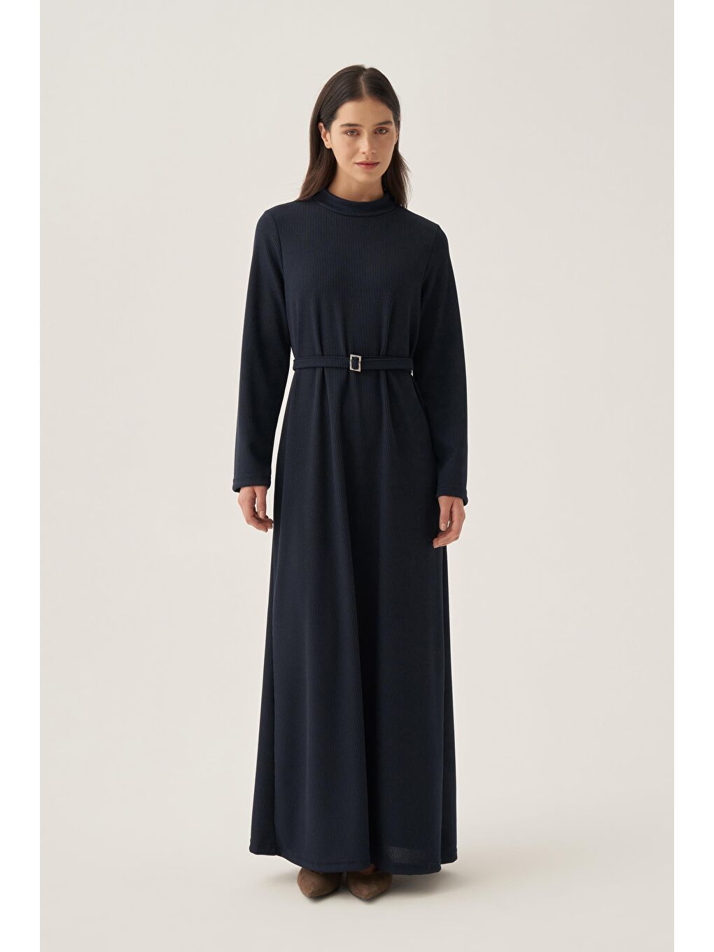 Lacivert-Kemer Tokalı Elbise-1