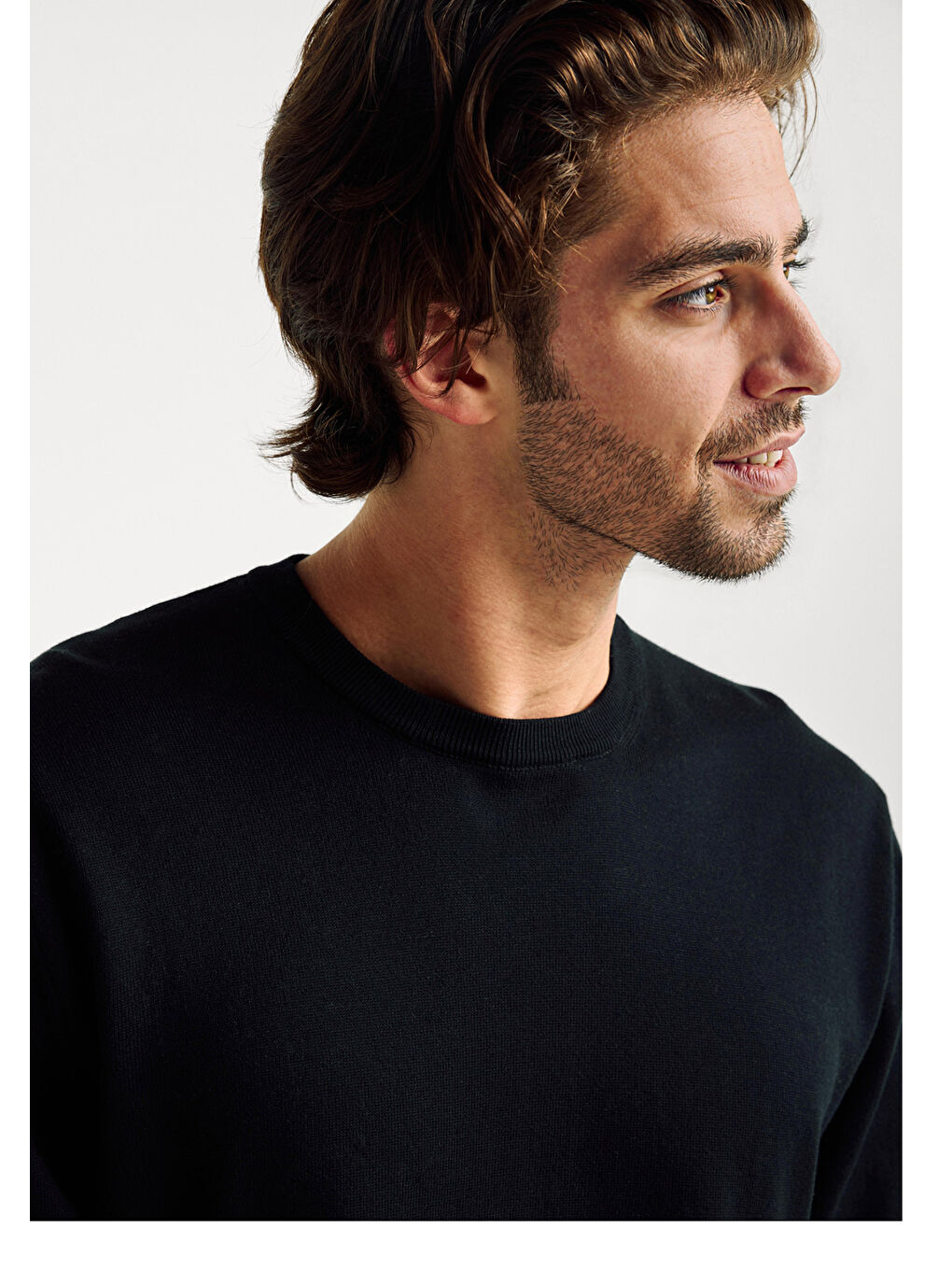 Erkek Siyah %100 Pamuk Bisiklet YakaKazak-5