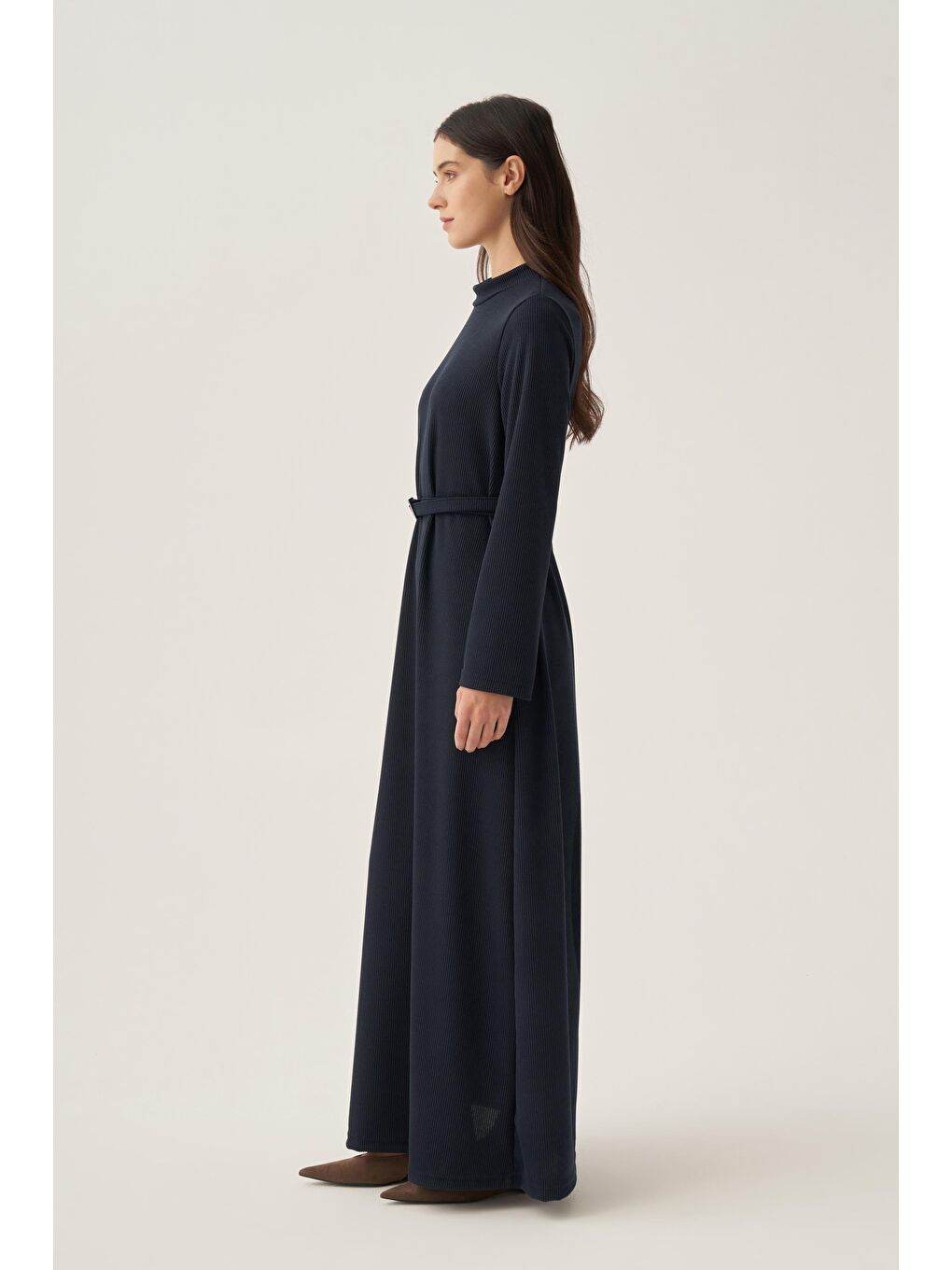 Lacivert-Kemer Tokalı Elbise-2