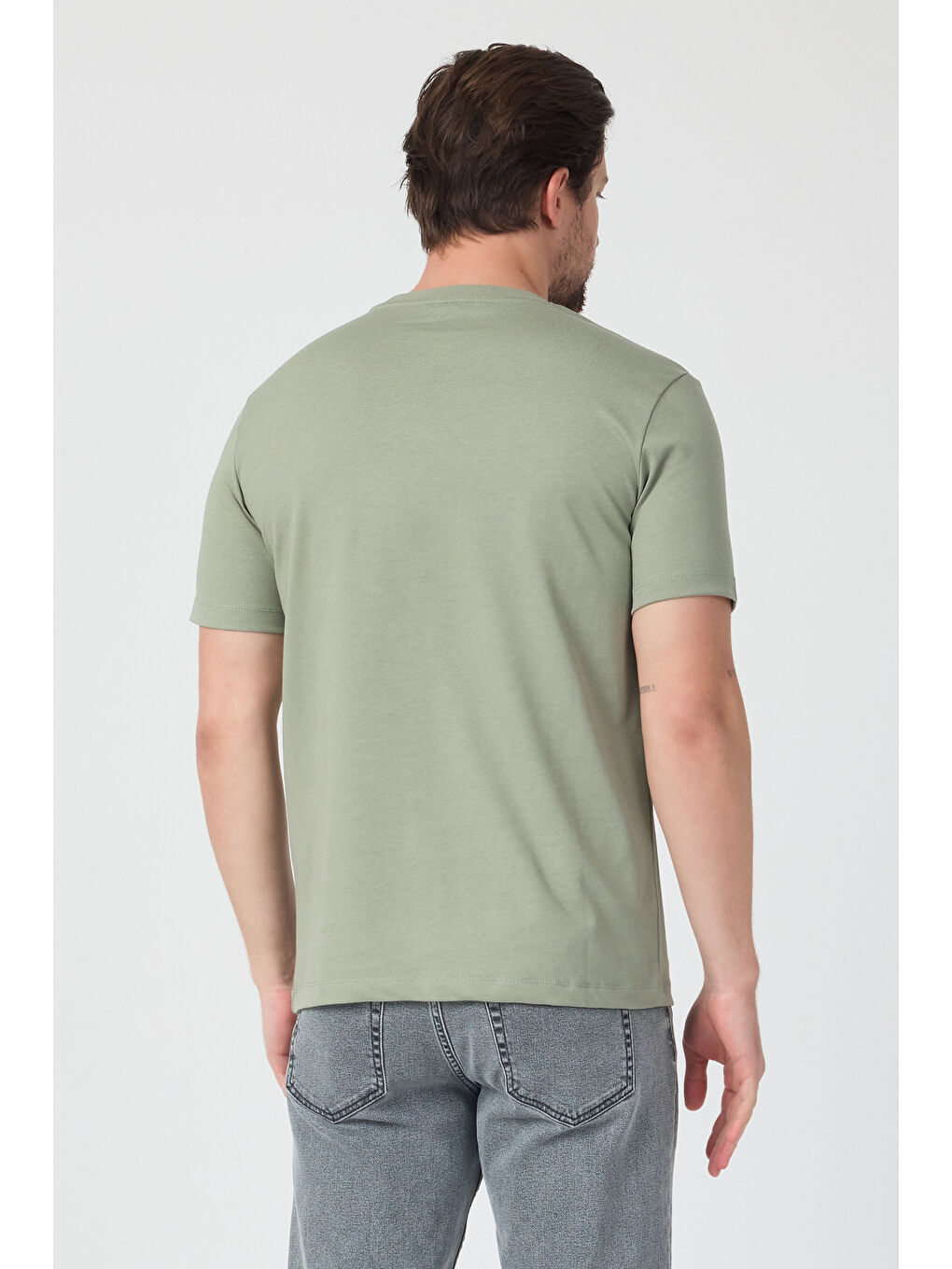 Haki Erkek Bisiklet Yaka T-shirt 6212-3