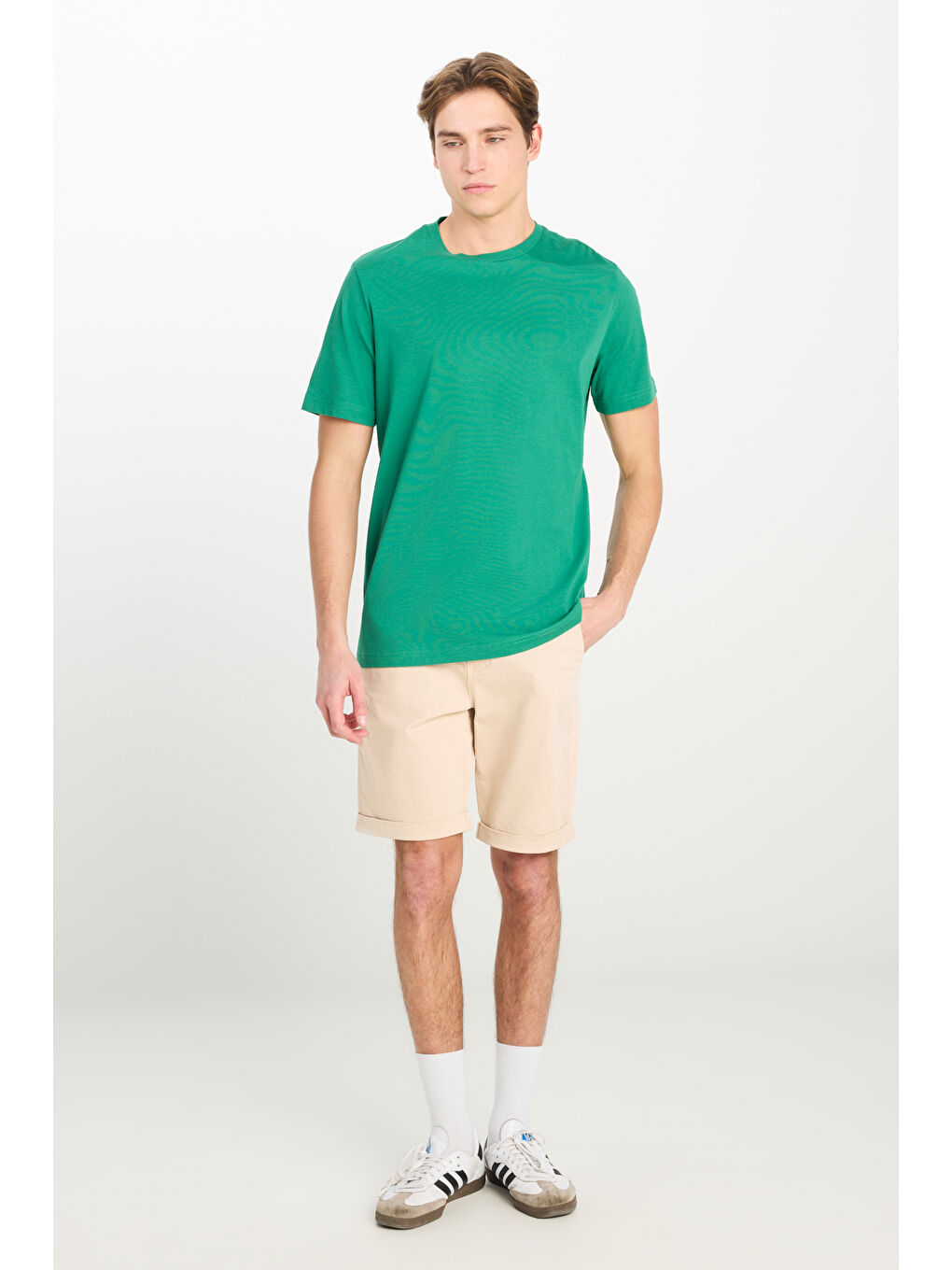 Pembe Regular Fit Normal Kesim Normal Bel Bej Esnek Şort-2