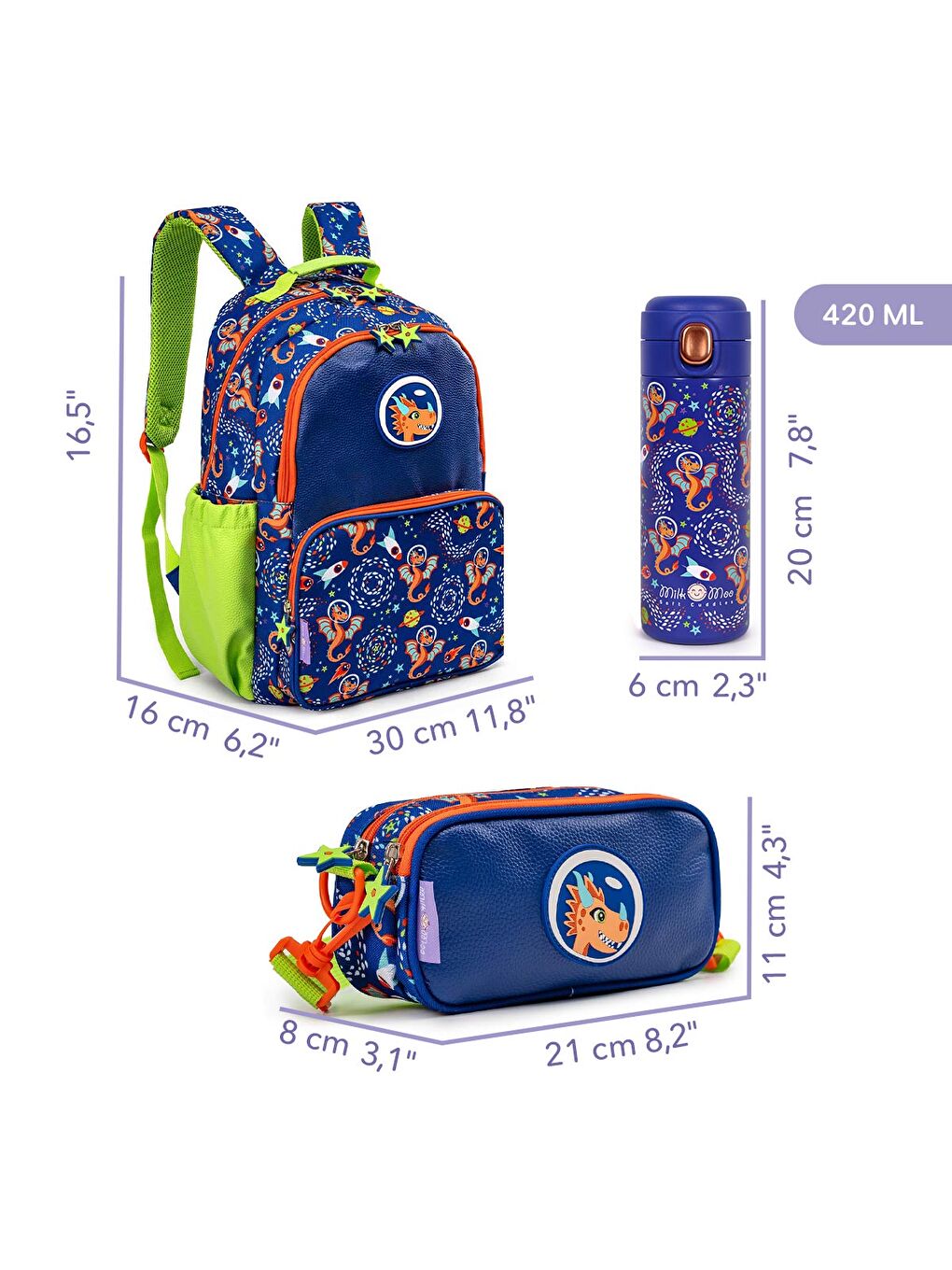 Çocuk Sırt Çantası, Kalem Kutusu,Matarası 3'lü Set Ponix-1