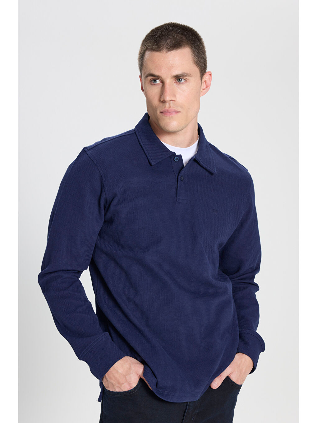 Regular Fit Normal Kesim Lacivert Polo Yaka Tişört-1