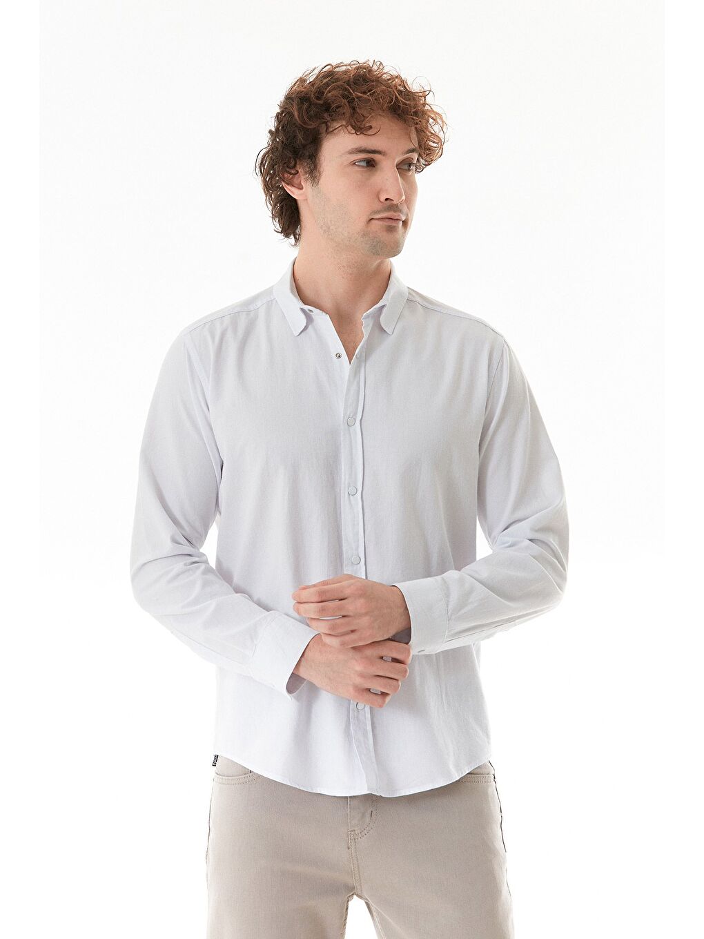 Beyaz Basic Çıtçıtlı Gabardin %100 Pamuk Gömlek-1