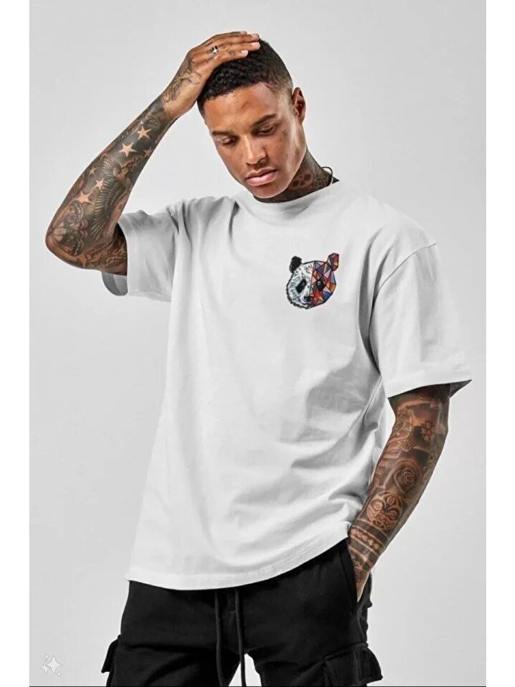 Unisex Baskılı Oversize T-Shirt - Beyaz