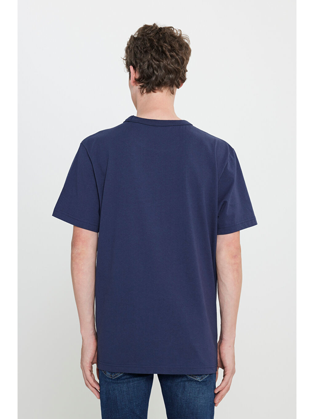 Regular Fit Normal Kesim Bisiklet Yaka %100 Pamuk Lacivert Tişört-4