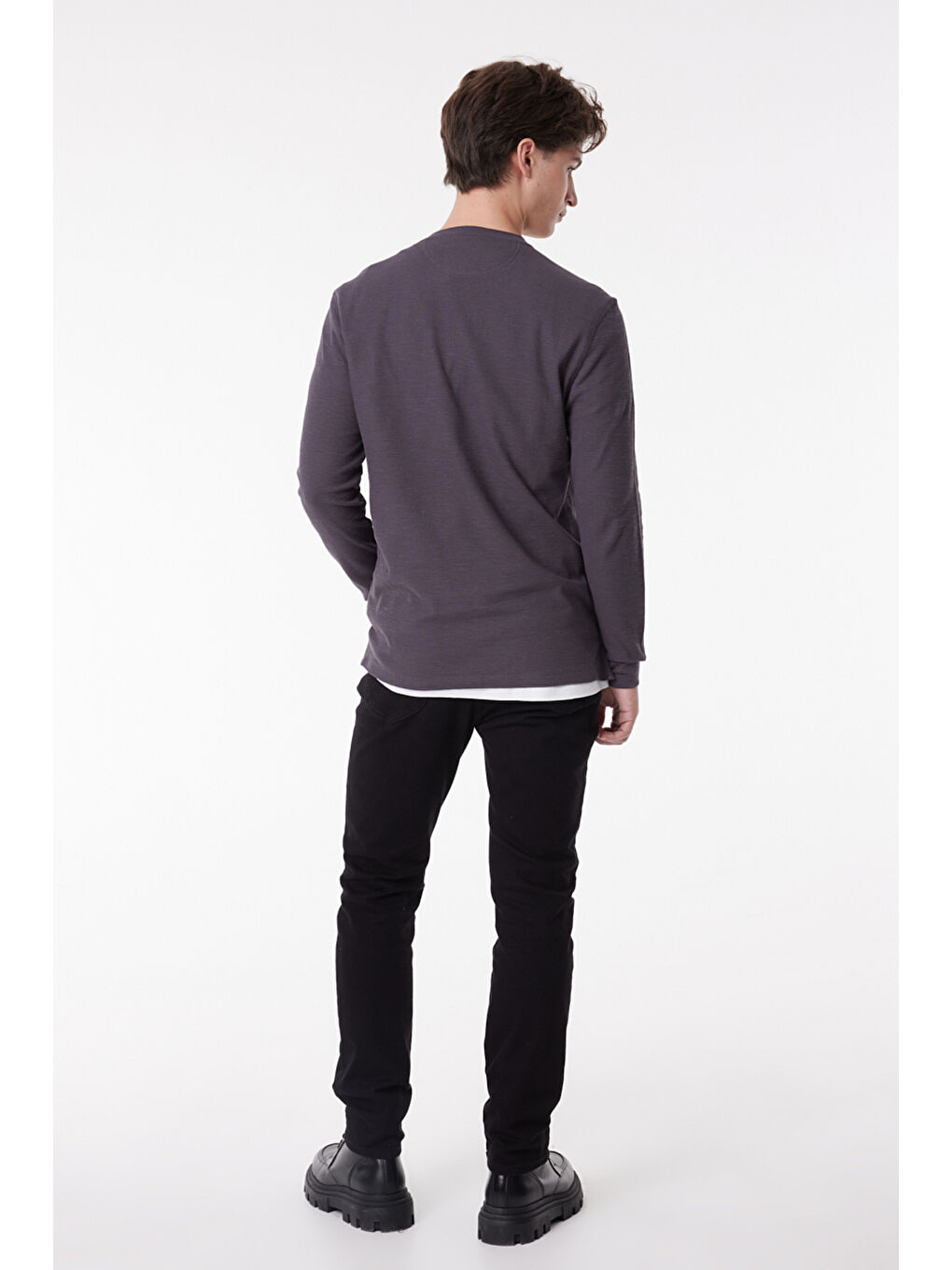 Regular Fit Normal Kesim %100 Pamuk Bisiklet Yaka Gri Tişört-4