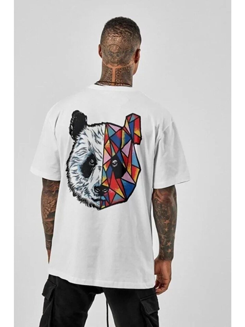 Unisex Baskılı Oversize T-Shirt - Beyaz-1