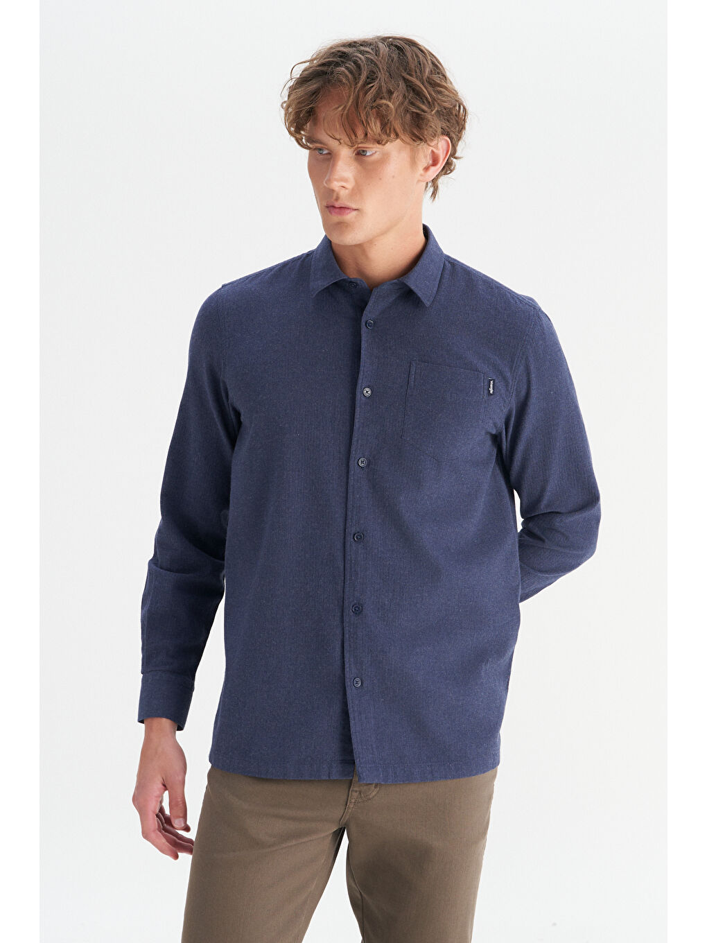 %100 Pamuk Regular Fit Normal Kesim Lacivert Gömlek