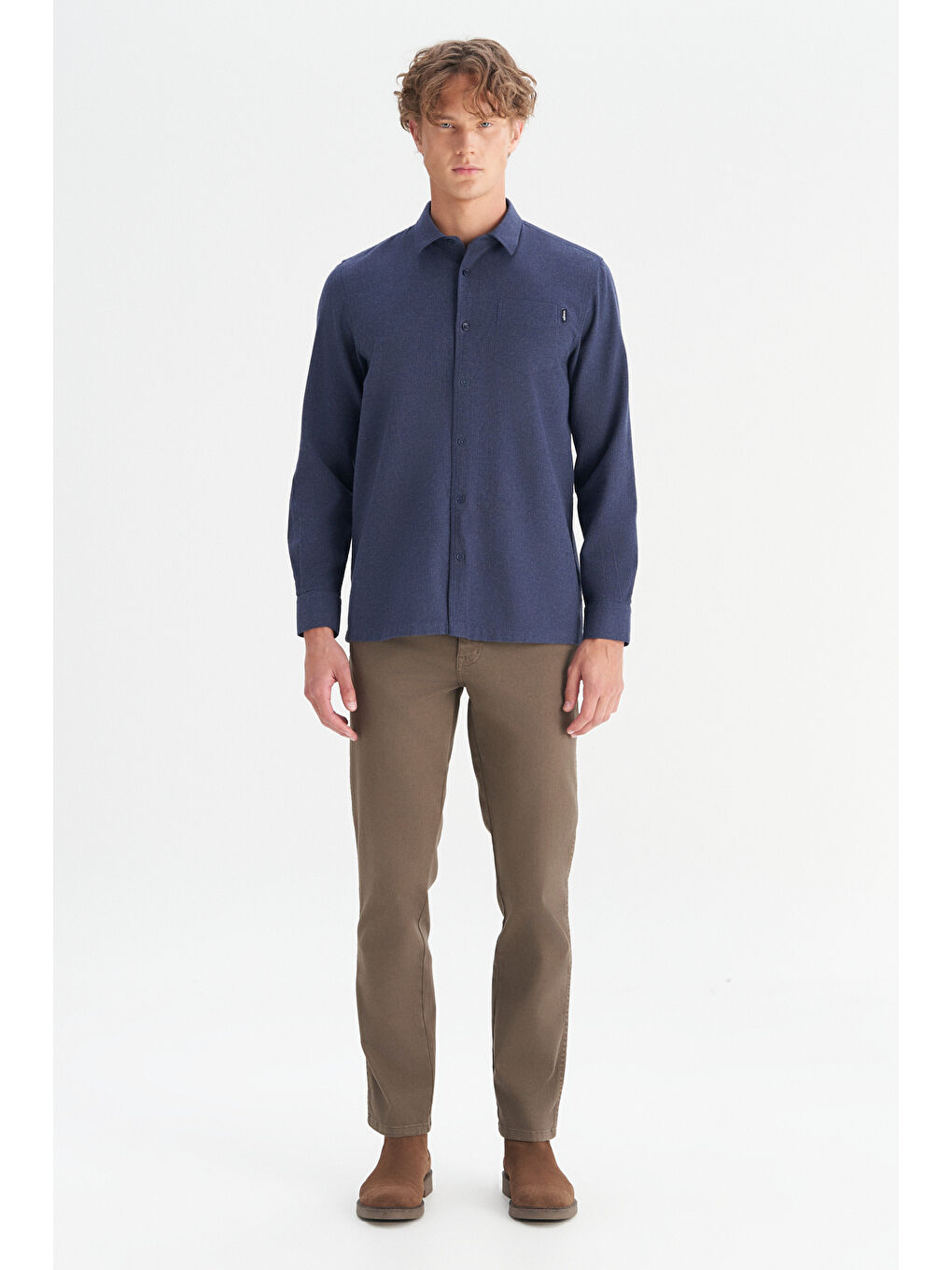 %100 Pamuk Regular Fit Normal Kesim Lacivert Gömlek-1