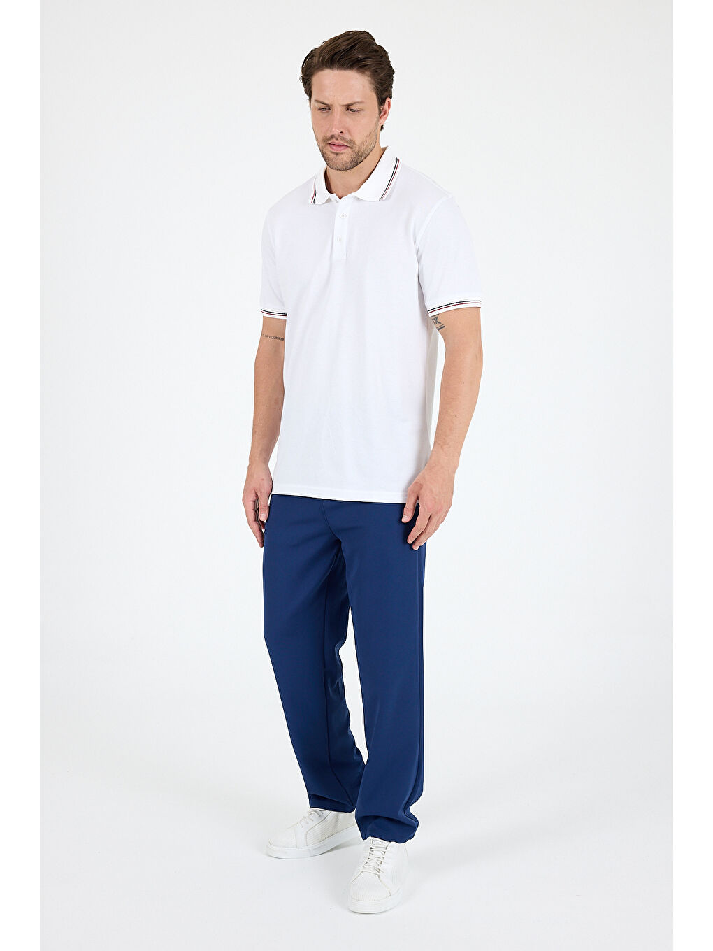 Beyaz Erkek Polo Yaka Kısa Kollu Tişört – %95 Pamuk %5 Elastan – Esnek, ve Rahat Erkek Tişört 0039-2