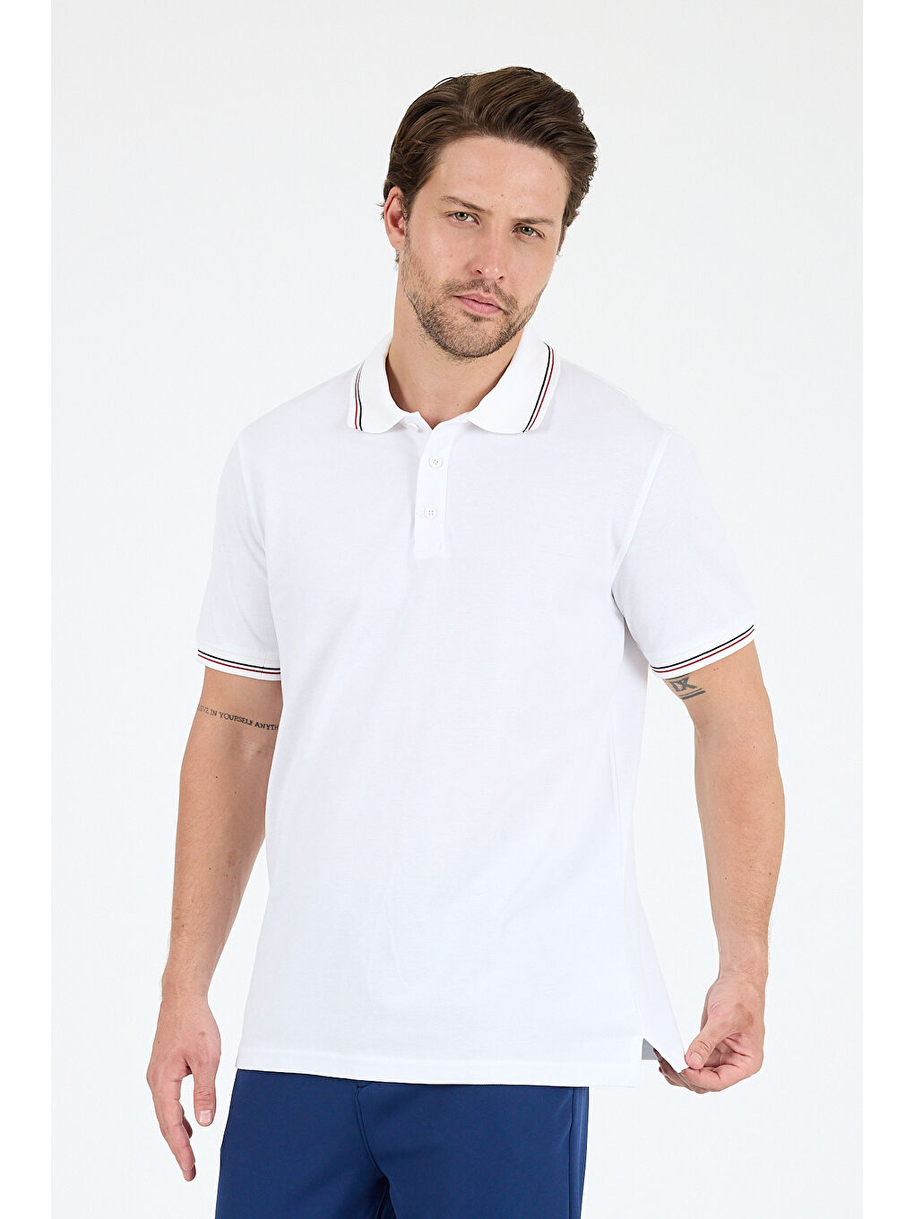 Beyaz Erkek Polo Yaka Kısa Kollu Tişört – %95 Pamuk %5 Elastan – Esnek, ve Rahat Erkek Tişört 0039-3