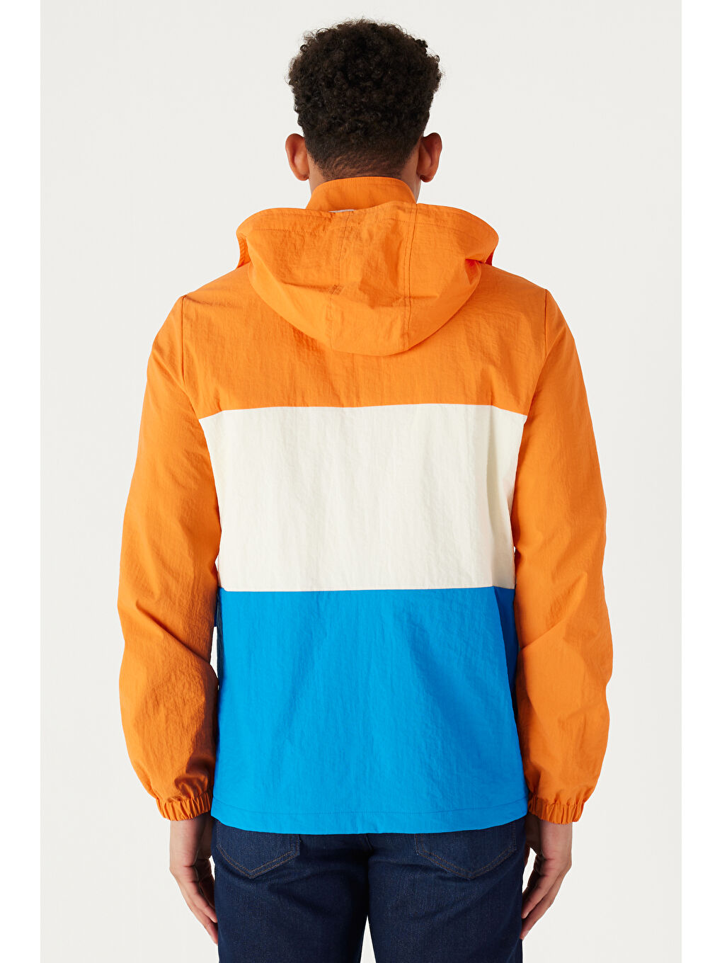 Erkek Mavi-Turuncu Standart Fit Normal Kesim Kapüşonlu Mont-10