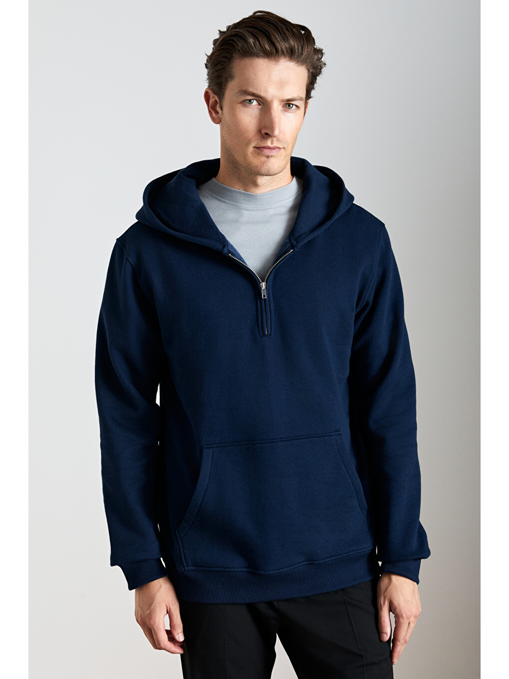 Cancelled Erkek Pamuk Kapüşonlu Fermuarlı Yaka Lacivert Sweatshirt