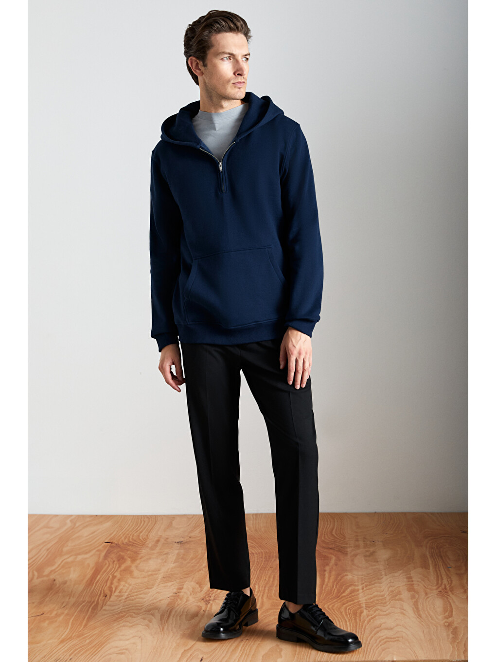 Cancelled Erkek Pamuk Kapüşonlu Fermuarlı Yaka Lacivert Sweatshirt-1