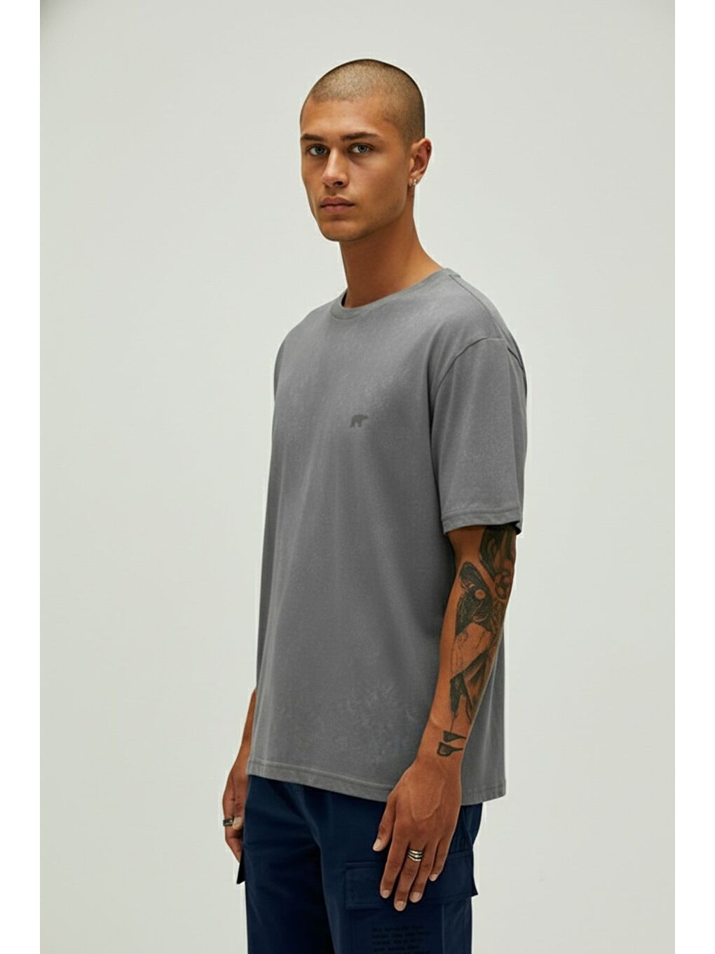 Gri Garment Asfalt Basic Erkek Tişört-1