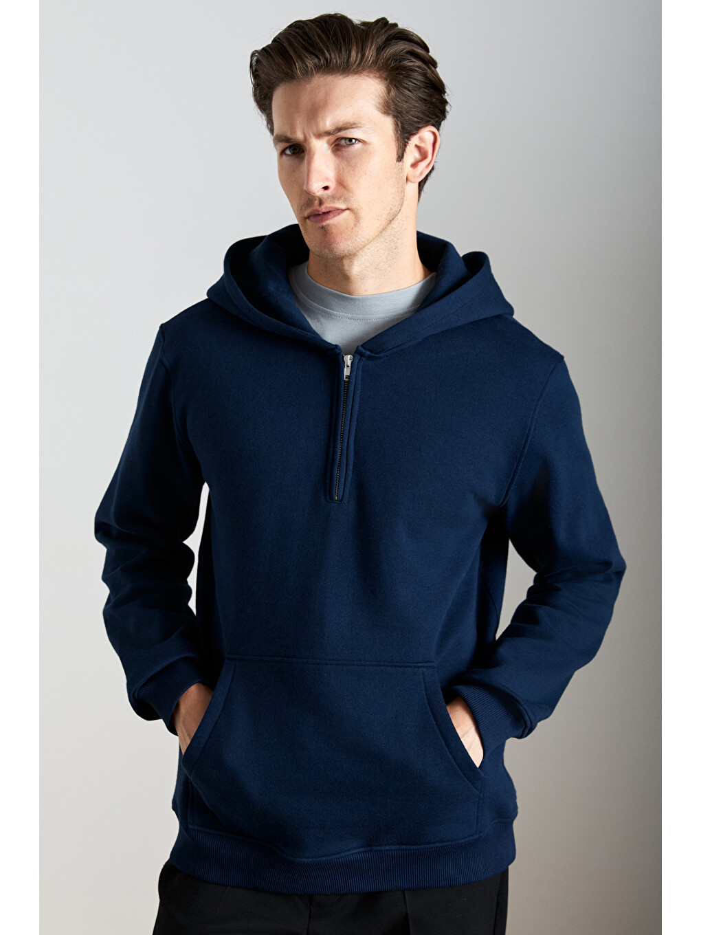 Cancelled Erkek Pamuk Kapüşonlu Fermuarlı Yaka Lacivert Sweatshirt-2