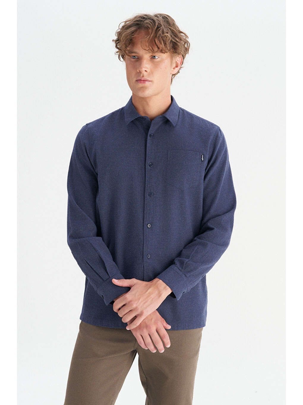 %100 Pamuk Regular Fit Normal Kesim Lacivert Gömlek-2