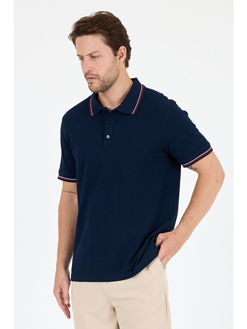 Lacivert Erkek Polo Yaka Kısa Kollu Tişört – %95 Pamuk %5 Elastan – Esnek, ve Rahat Erkek Tişört 0039-1