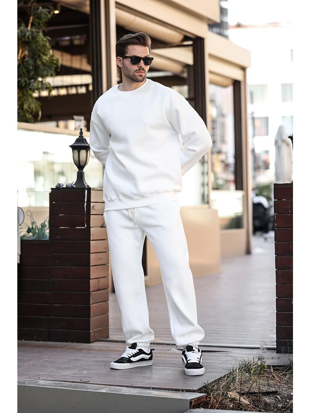 Ekru Bisiklet Yaka Basic Eşofman Takımı E7329-1