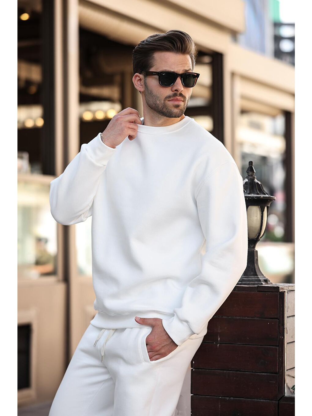 Ekru Bisiklet Yaka Basic Eşofman Takımı E7329-2