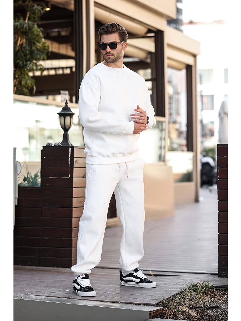 Ekru Bisiklet Yaka Basic Eşofman Takımı E7329-3