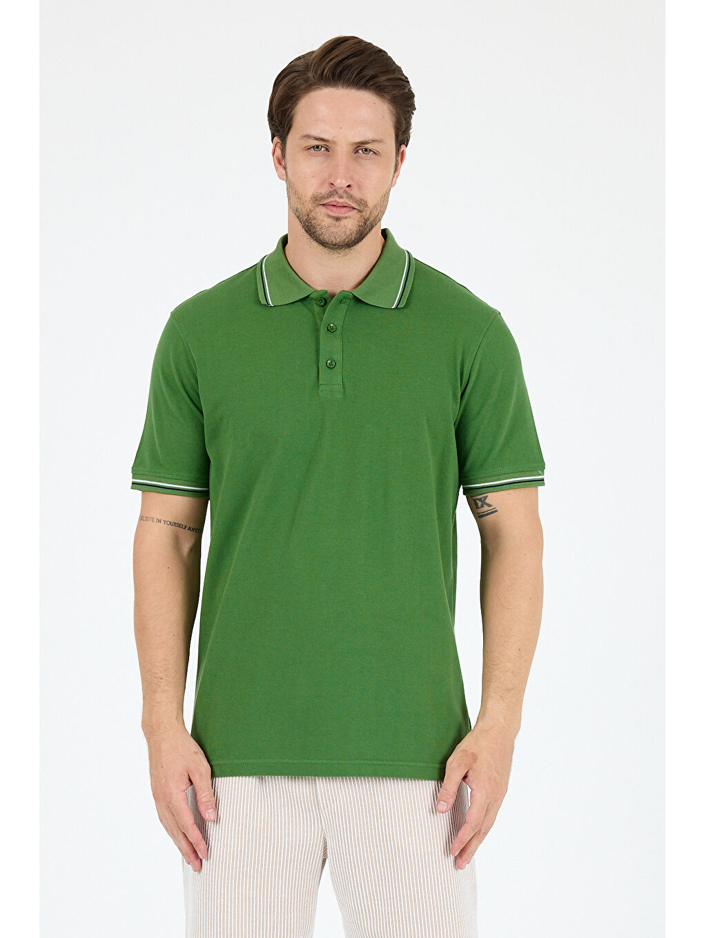 Yeşil Erkek Polo Yaka Kısa Kollu Tişört – %95 Pamuk %5 Elastan – Esnek, ve Rahat Erkek Tişört 0039