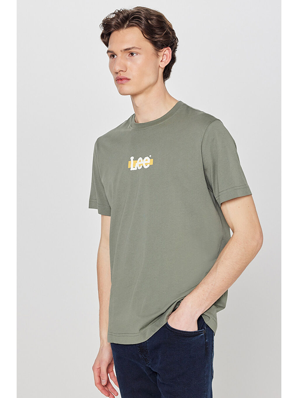 Haki Erkek Logo Baskılı Tişört-1