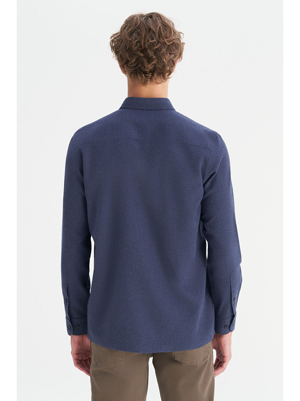 %100 Pamuk Regular Fit Normal Kesim Lacivert Gömlek-4