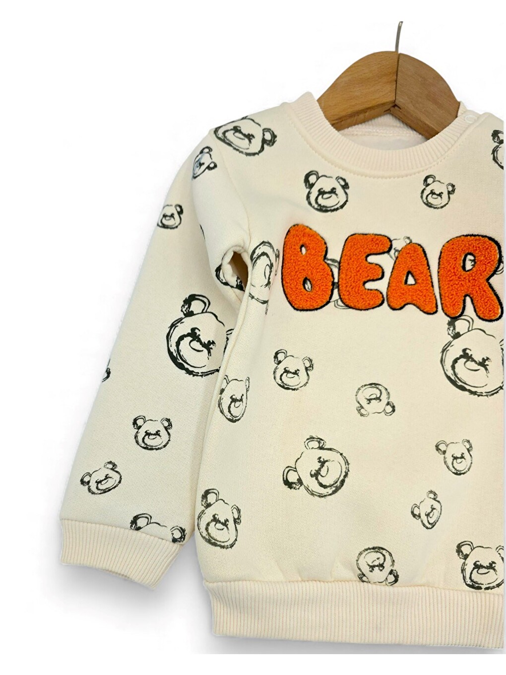 Gri Erkek Bebek Bear Nakışlı Kışlık 3 İp Şardonlu Alt Üst Takım-2