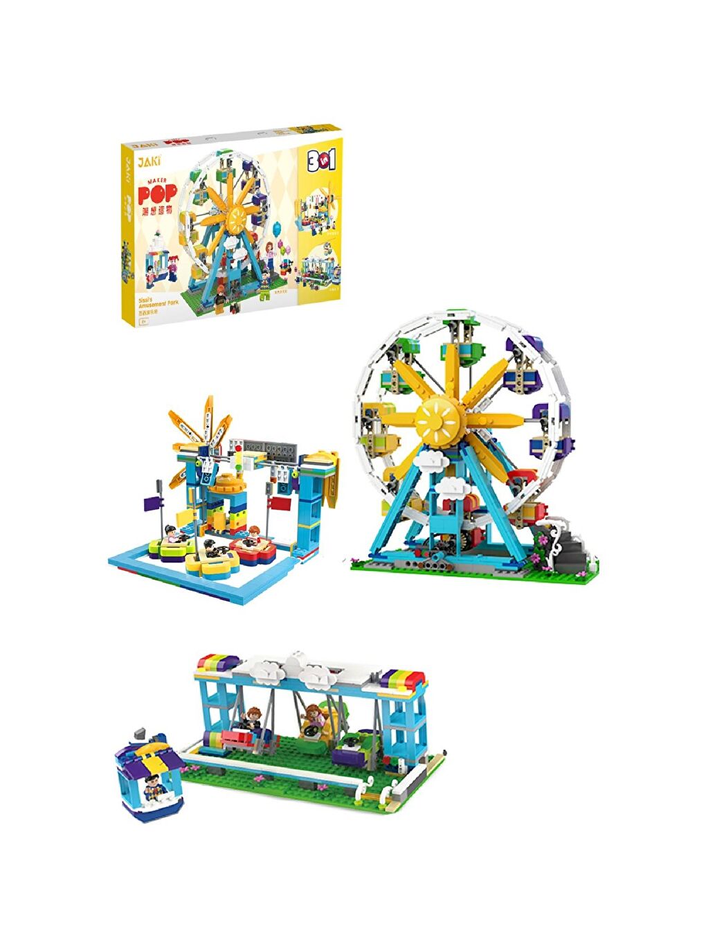 Jaki 3 Set Birlikte Lunapark Block Lego Yapı Oyuncağı 1107 Parça (JK2180)