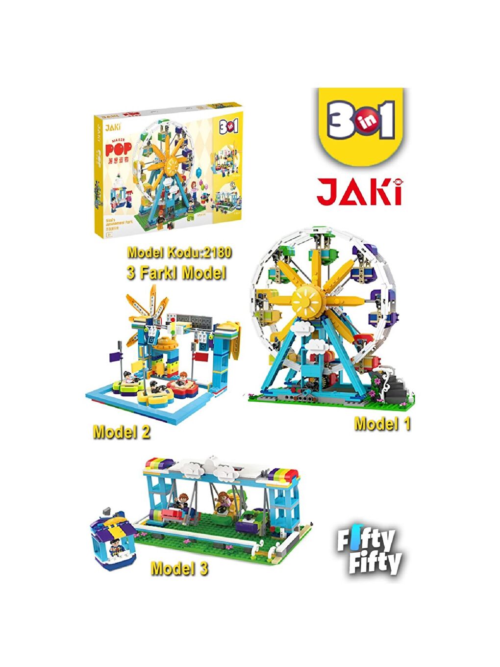 Jaki 3 Set Birlikte Lunapark Block Lego Yapı Oyuncağı 1107 Parça (JK2180)-1