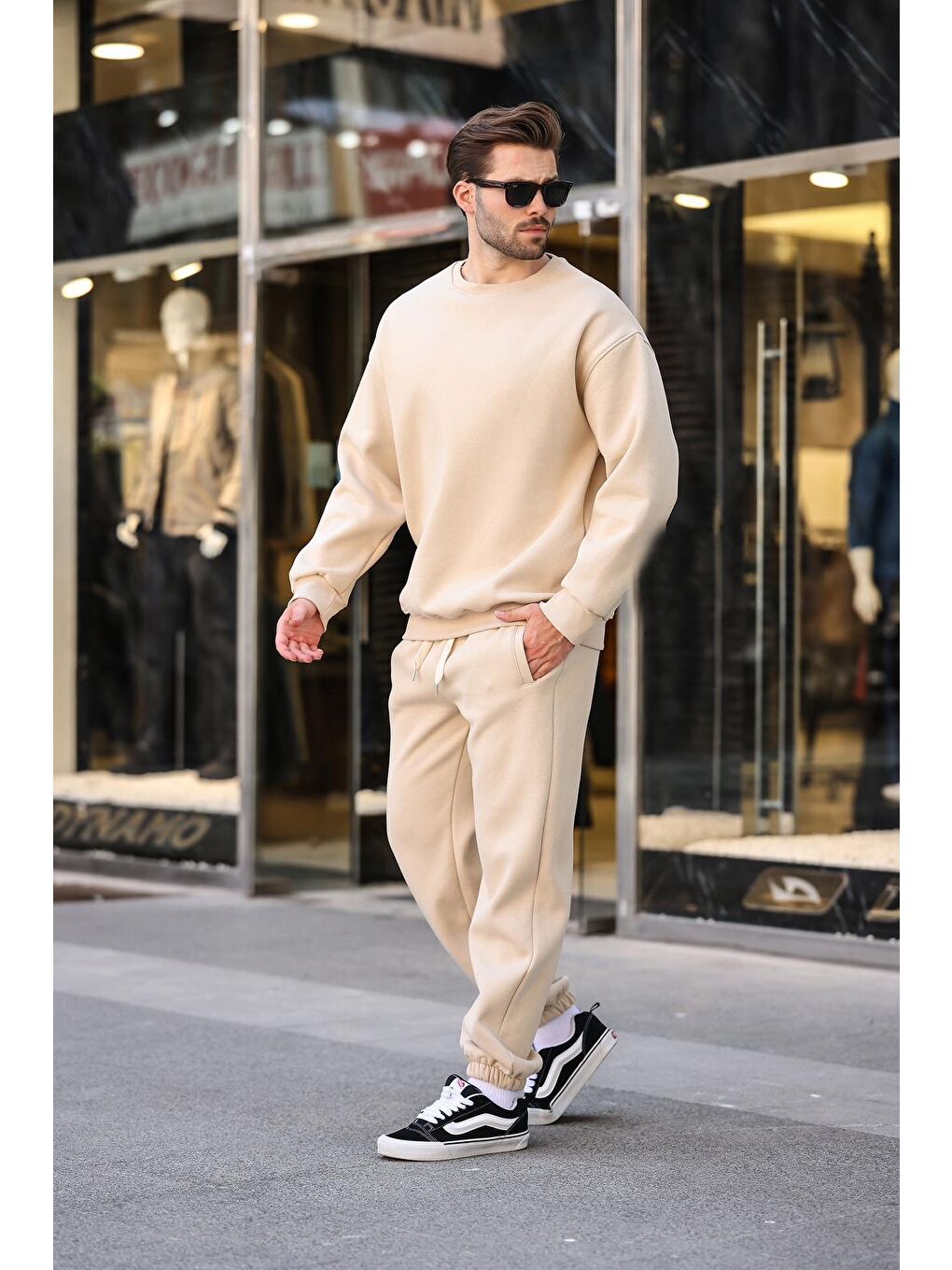 Bej Bisiklet Yaka Basic Eşofman Takımı E7329