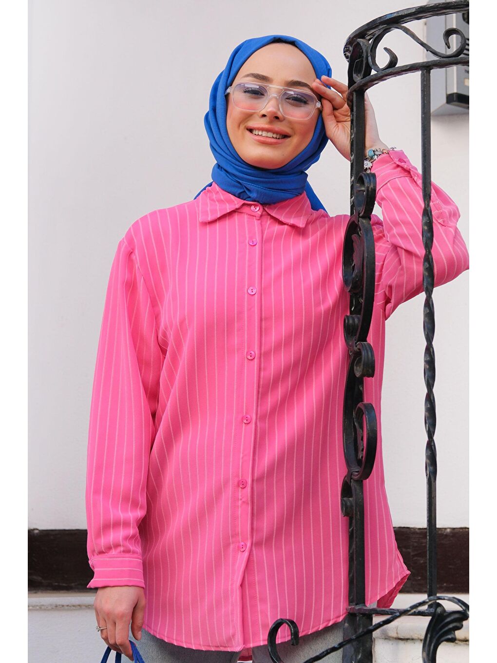 Çizgili Gömlek Fuşya-1