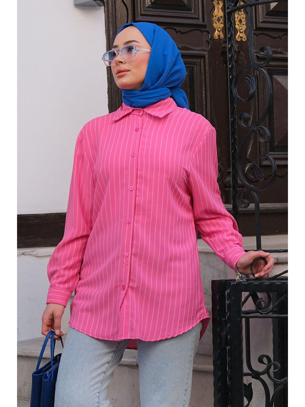 Çizgili Gömlek Fuşya-2