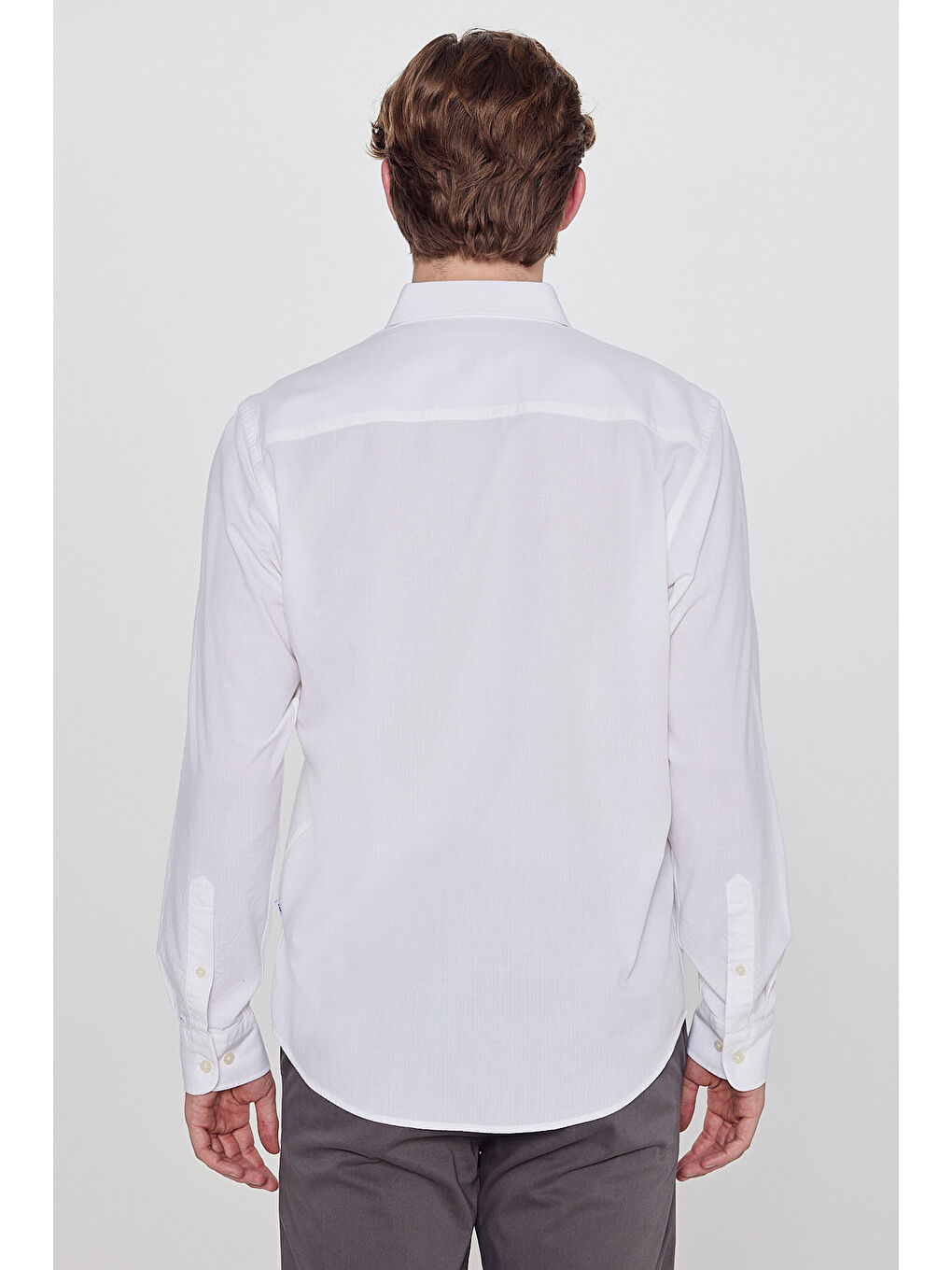 Beyaz Pamuklu Yumuşak Dokulu Regular Fit Normal Kesim Çizgili Gömlek-4