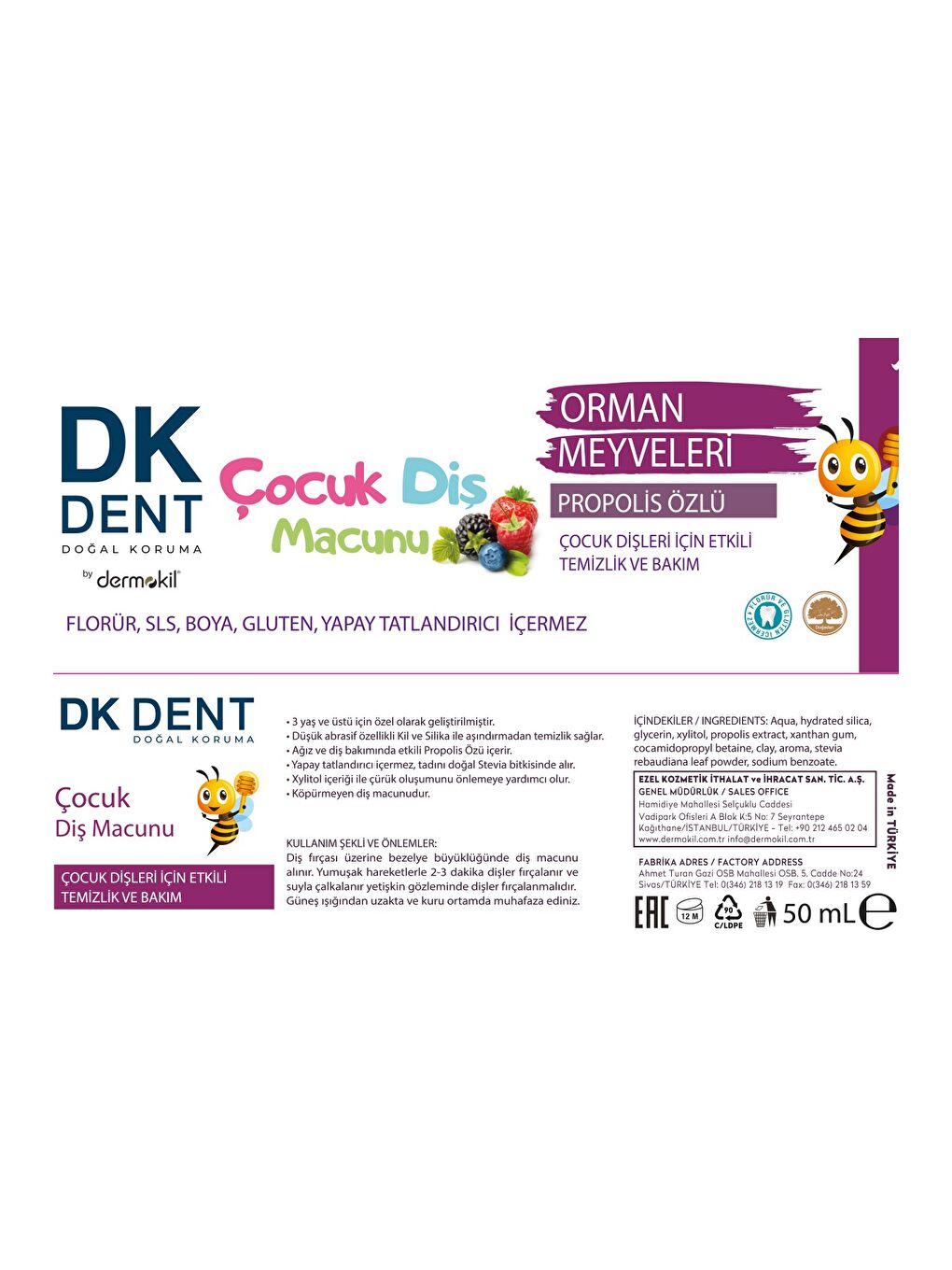 Orman Meyveli Florürsüz Çocuk Diş Macunu 50 ml x 2 Adet-4