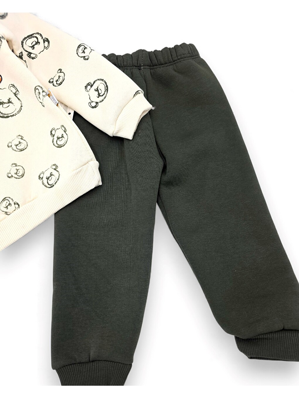 Gri Erkek Bebek Bear Nakışlı Kışlık 3 İp Şardonlu Alt Üst Takım-3