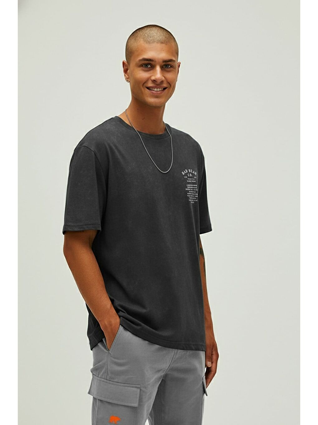 Gri Saudade Asfalt Erkek Baskılı Tişört-2