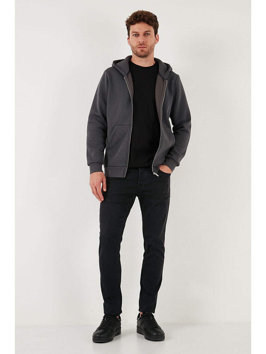 Antrasit Regular Fit Kapüşonlu Kışlık 2'li Paket Sweat 5905340S2-2