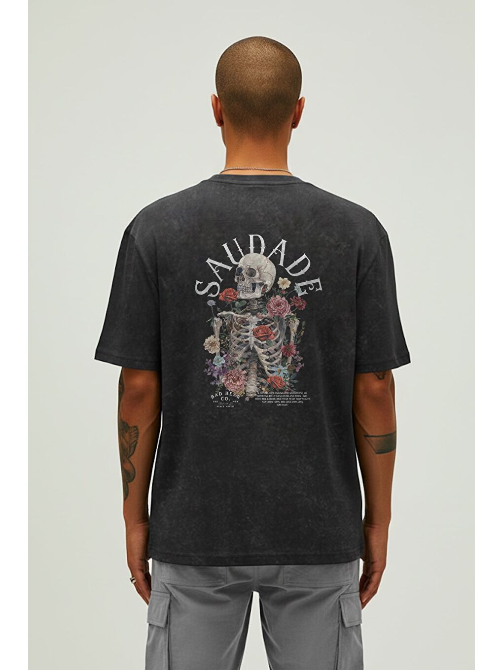 Gri Saudade Asfalt Erkek Baskılı Tişört-3