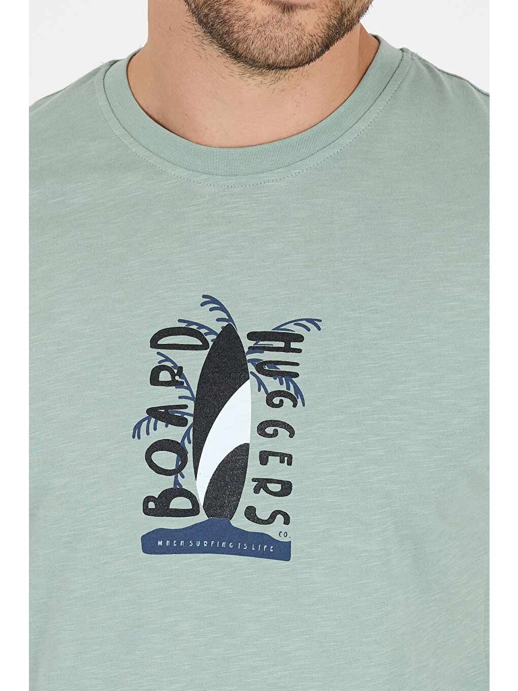 Yeşil Erkek %100 Pamuk Bisiklet Yaka Kısa Kollu Baskılı Tişört Rahat ve Günlük Erkek Tişört 0007-3