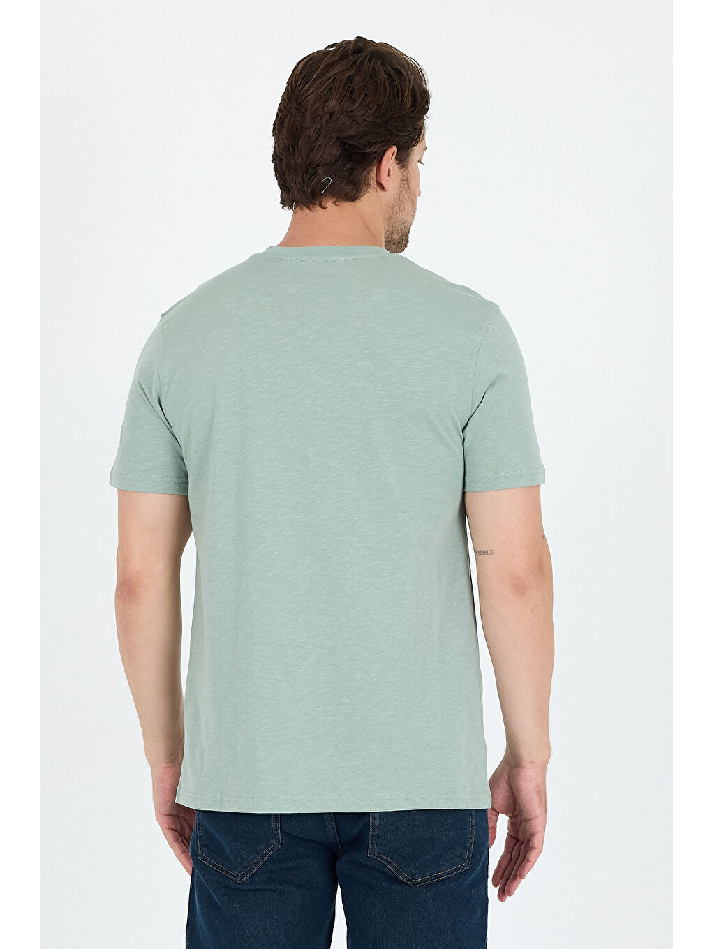 Yeşil Erkek %100 Pamuk Bisiklet Yaka Kısa Kollu Baskılı Tişört Rahat ve Günlük Erkek Tişört 0007-4