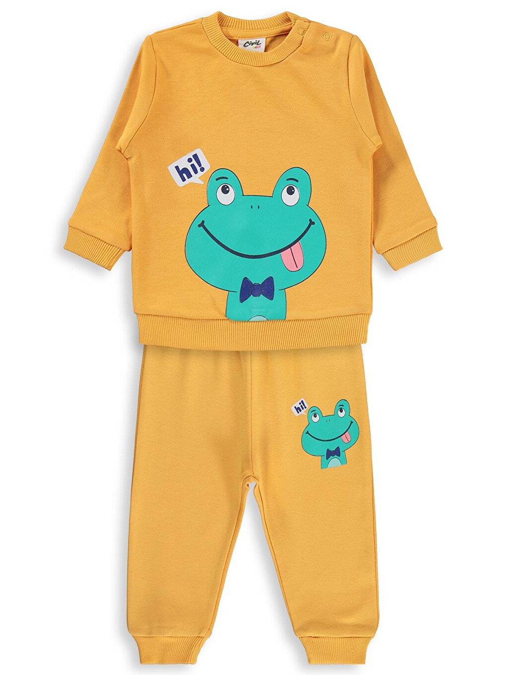 Sarı Baby Erkek Bebek Kurbağa Baskılı 6-18 Ay Takım - Hardal