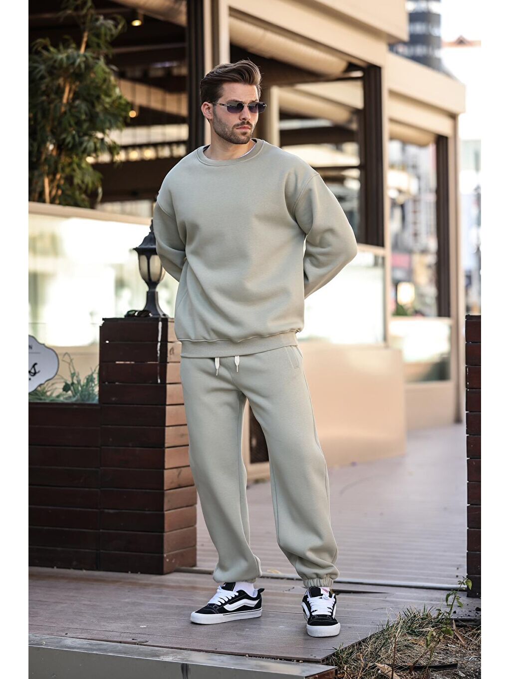 Mint Yeşili Bisiklet Yaka Basic Eşofman Takımı E7329-1