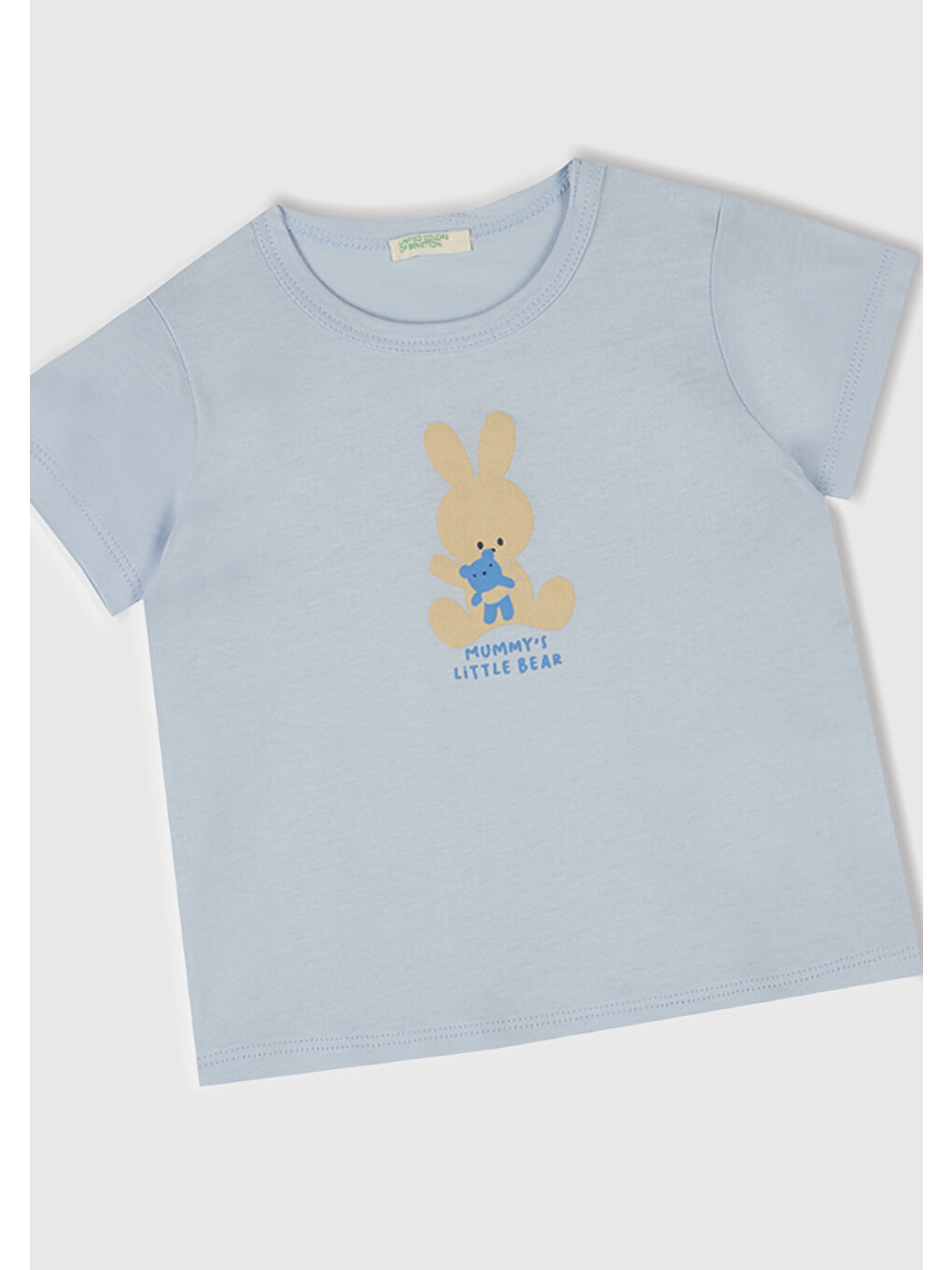 Bebek Toz Mavi Baskılı Omzu Çıtçıt Düğmeli T-Shirt-1