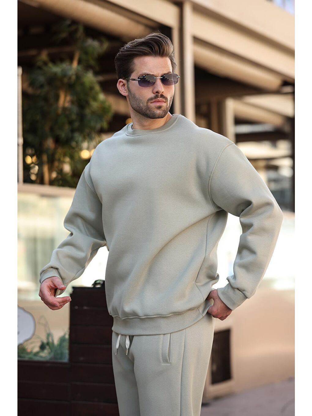 Mint Yeşili Bisiklet Yaka Basic Eşofman Takımı E7329-3